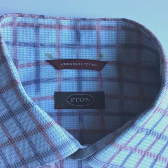 ETON wrinkle free cotton light blue checkered shirt Sz 16 /16.5 made in Europe’ - Picture 2 of 7